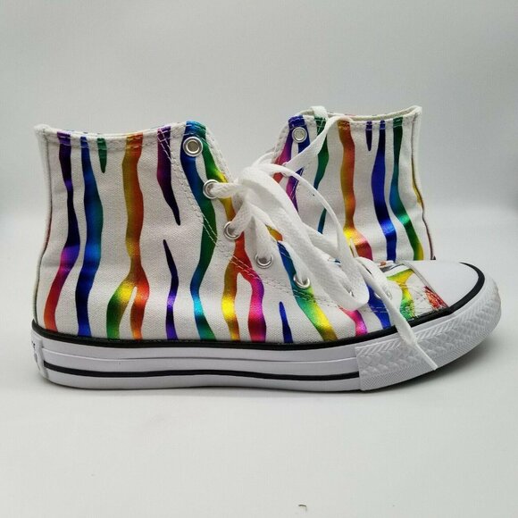 Converse Chuck Taylor All‎ Star High Top Rainbow Zebra Ribbon Junior Size 5 - Picture 3 of 8